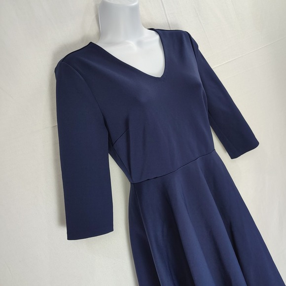 DVF Diane Von Furstenberg | Women's 2 Navy 3/4 Sleeve Ponte Skater Mini Dress - Picture 2 of 10